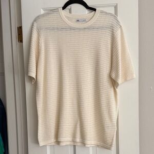 Zara Ivory Striped Knit Top